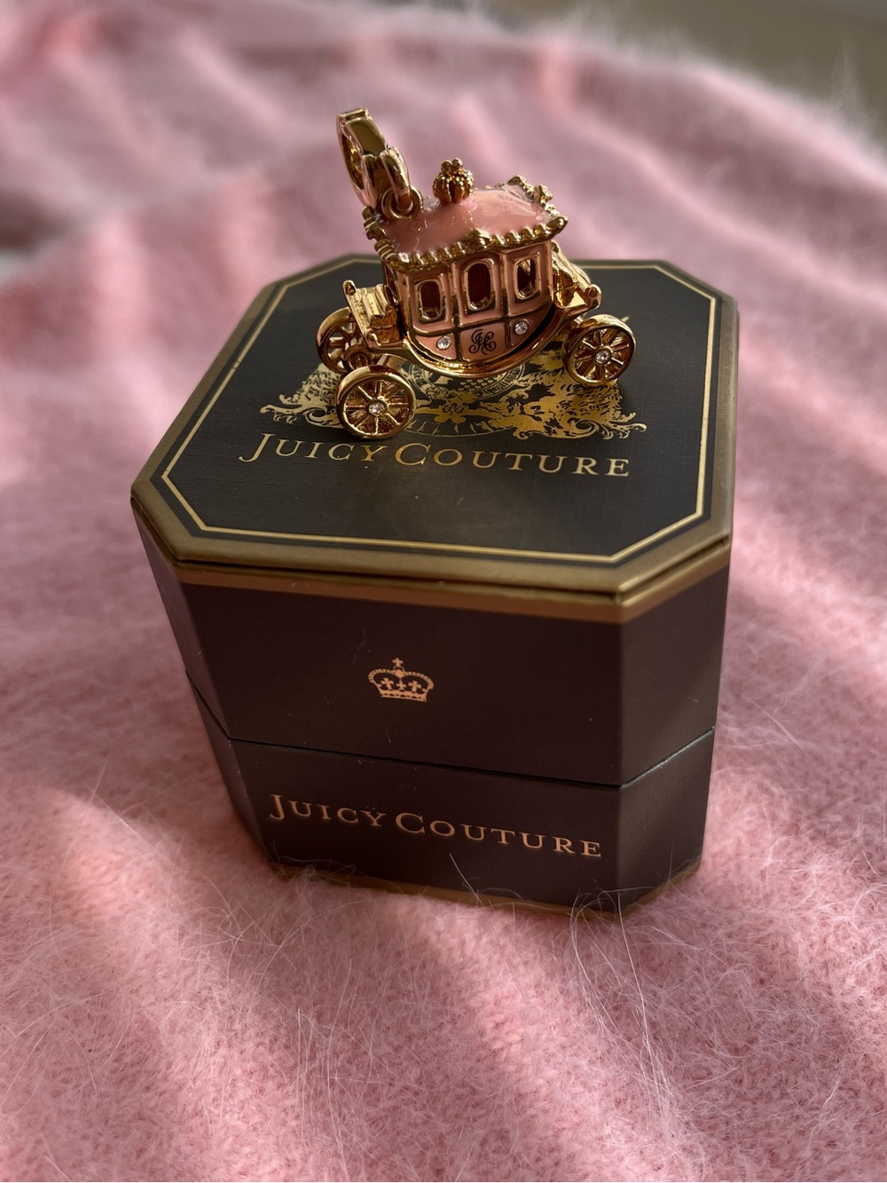 Juicy Couture Carriage Charm Pendant Bag Key Ring fob necklace Pink Princess